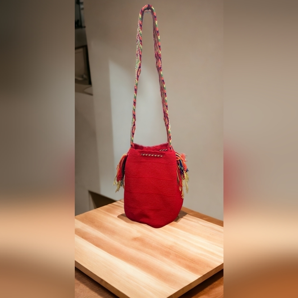 Nina Mochila Red 100% Handmade Crossbody Boho Large Bag Ethnic Traditional Hobo - Picture 4 of 12